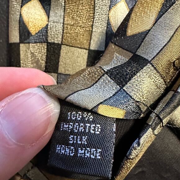 Urban Canvas Neutral Geometric Print Handmade Silk Tie - Picture 3 of 5